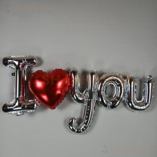 Шар (39''/99 см) Фигура, Надпись "I love you" с сердцем, Серебро